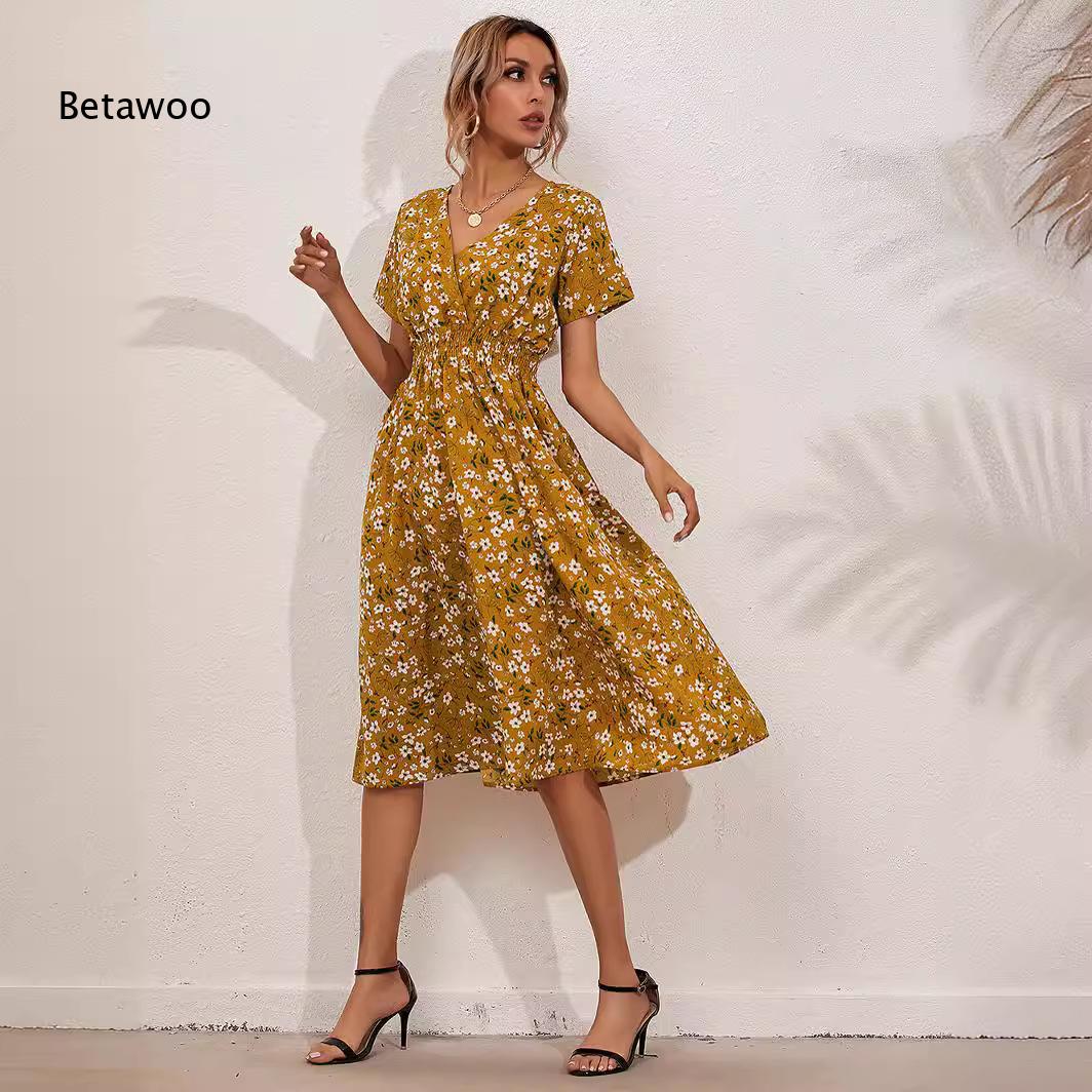 Sundress Midi Floral - 디지 플로럴 미디 선드레스 여성용 V넥