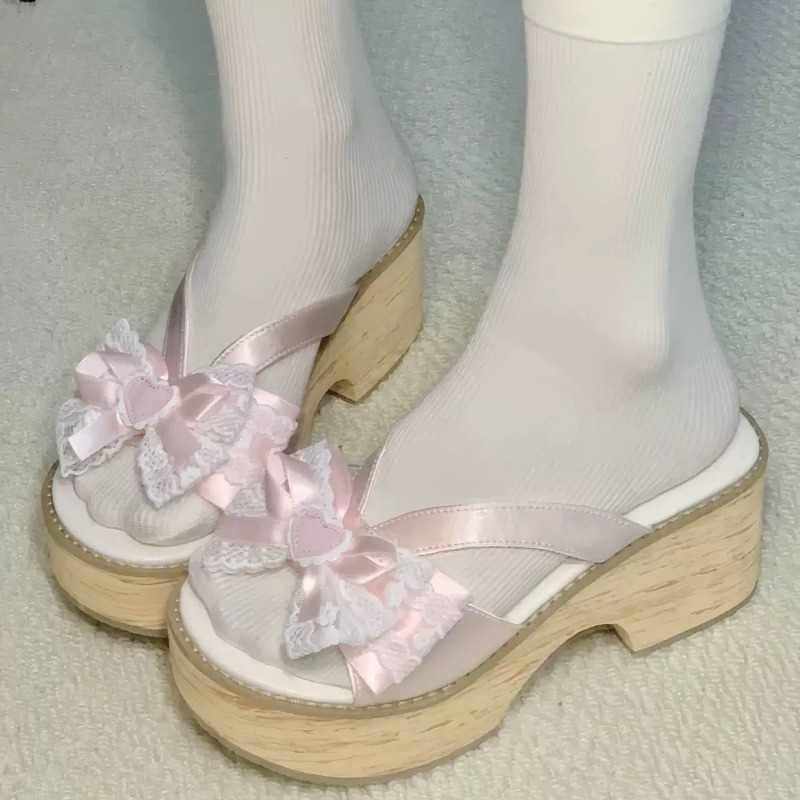 Summer Clothing Styles - 스윗 보우 우드 그레인 두꺼운 바닥