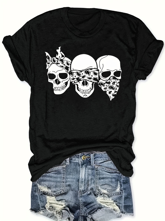 Summer Clothing Trends For Women 2026 - 해피 카툰 스컬 티셔츠, 루즈핏, 라운드넥,