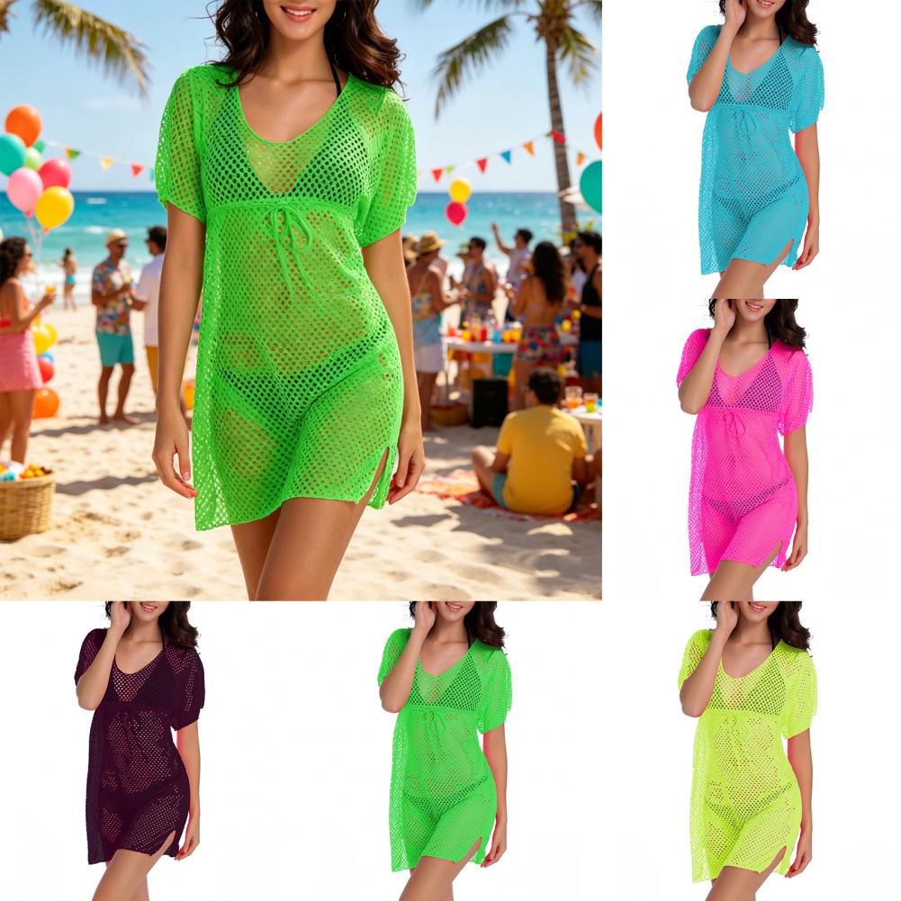 Swim Cover Up Mesh - 비키니 커버업 드로스트링 수영복 커버업 통기성
