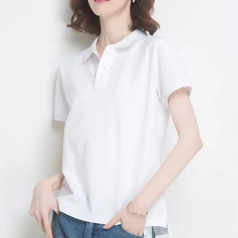 Summer Clothing Trends 2025 Women'S - 여성용 폴로넥 셔츠 무지 흰색 버튼