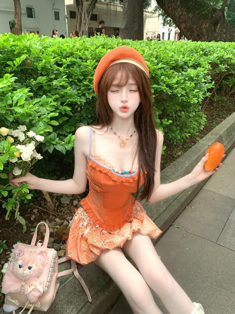 여름 신상 오렌지 도파민 스위트 스파이시 걸 레이스 캐 - Summer Kids Clothing 리뷰 및 가격