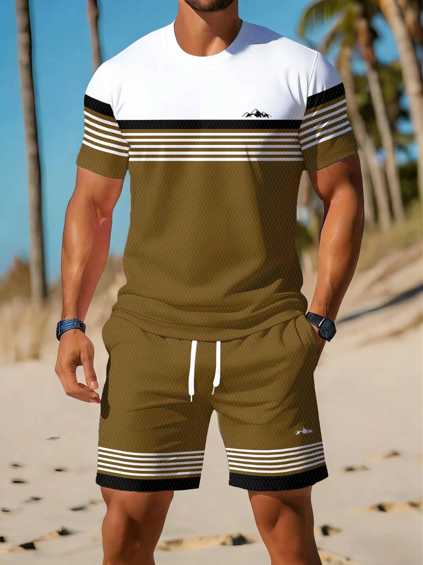 캐주얼 휴가 비치 남성 티셔츠 반바지 2피스 세트 여름 - Summer Clothing Sets Men 리뷰 및 가격