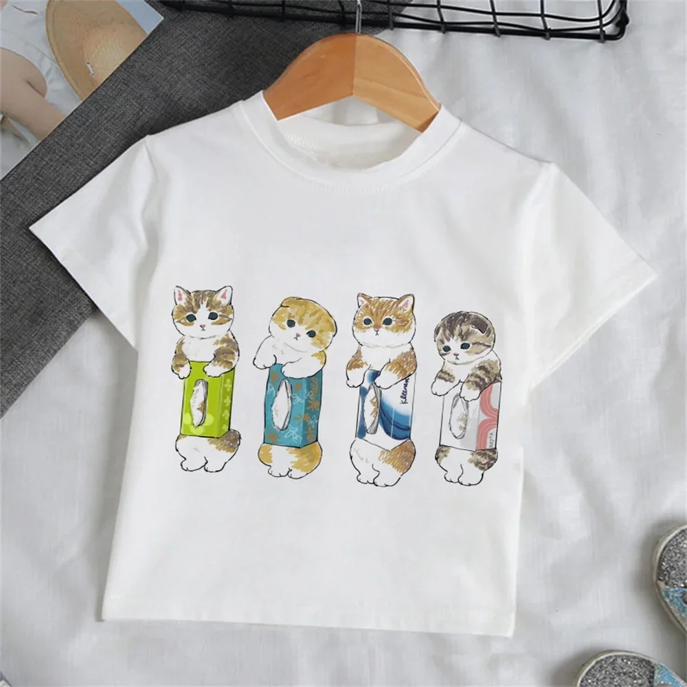 어린이 옷 소녀 만화 고양이 티셔츠 소녀를위한 짧은 소 - Summer Clothing Baby 리뷰 및 가격