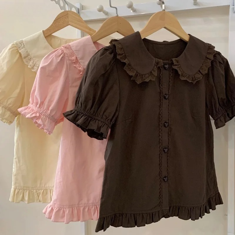 여름 일본 카와이 로리타 셔츠 여성 스위트 퍼프 반소매 - Summer Kids Clothing 리뷰 및 가격