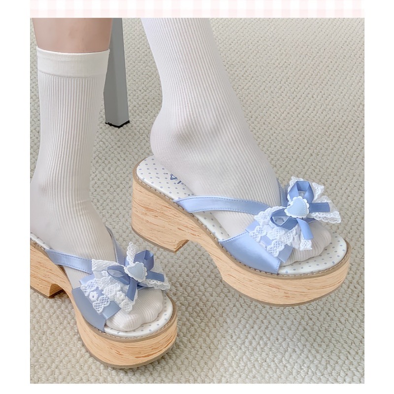스윗 보우 우드 그레인 두꺼운 바닥 플랫폼 슬리퍼 여성 - Summer Clothing Styles 리뷰 및 가격