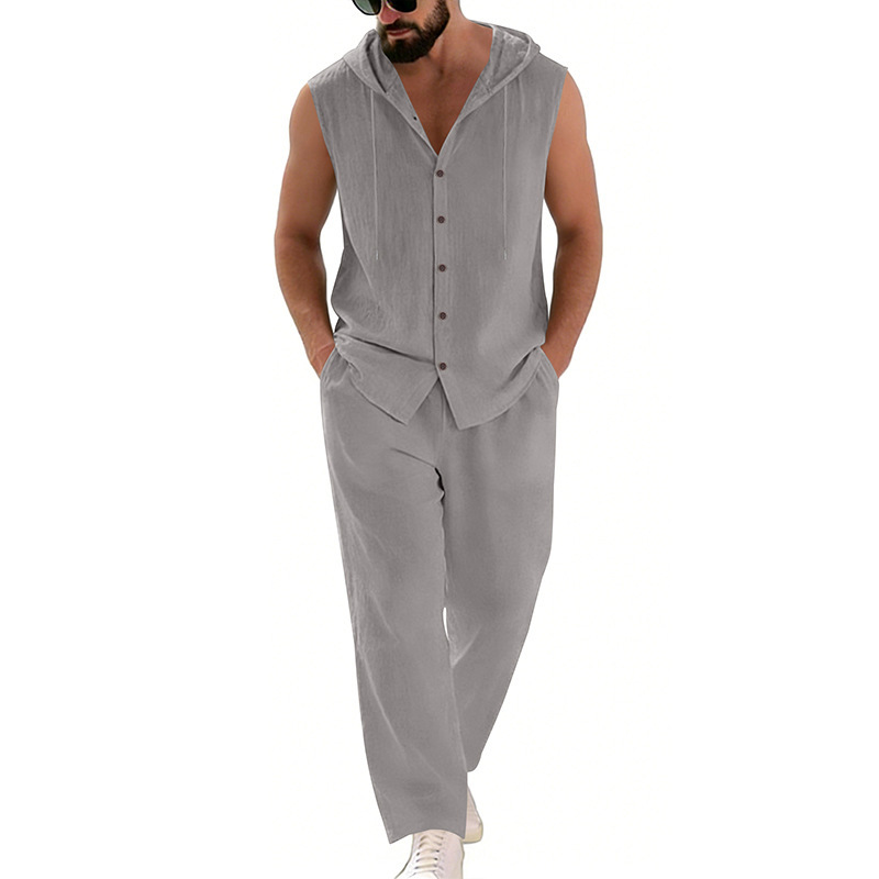남성 캐주얼 린넨 수트 후드 스웨터 및 바지 세트 단색 - Summer Clothing Sets Men 리뷰 및 가격