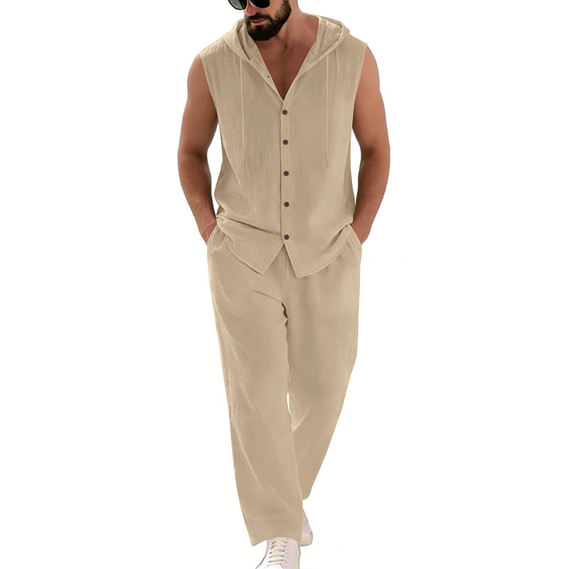 남성 캐주얼 린넨 수트 후드 스웨터 및 바지 세트 단색 - Summer Clothing Sets Men 리뷰 및 가격