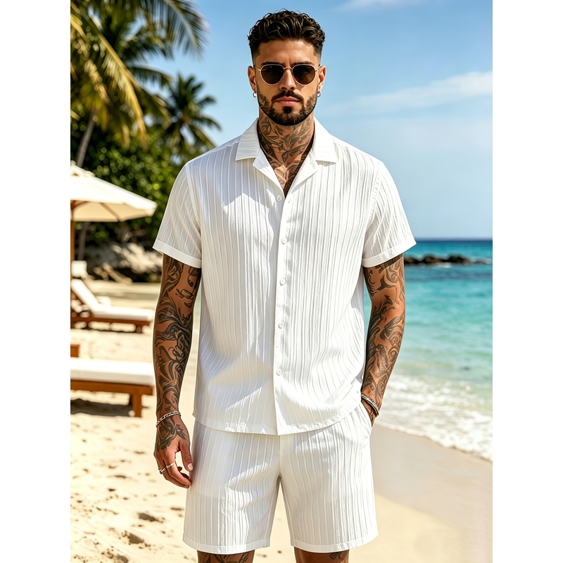 2남성용 여름 캐주얼 수트 세트, 쿠반 칼라 셔츠+루즈 - Summer Clothing Sets Men 리뷰 및 가격