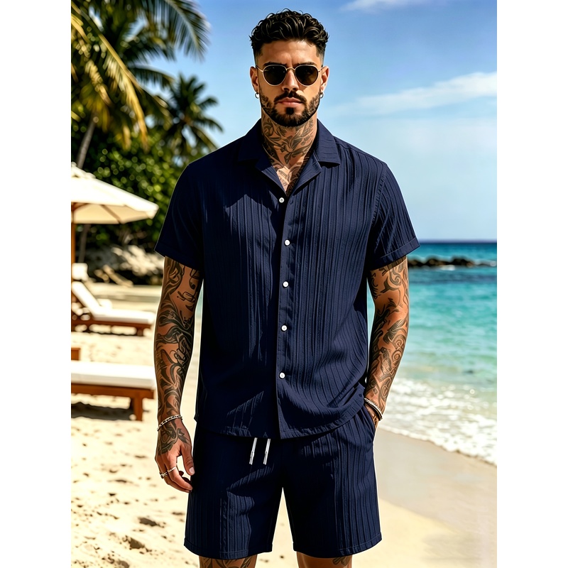 2남성용 여름 캐주얼 수트 세트, 쿠반 칼라 셔츠+루즈 - Summer Clothing Sets Men 리뷰 및 가격
