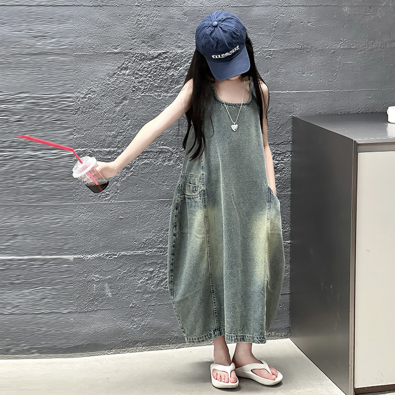 빈티지 블루 어린이 소녀 고품질 민소매 데님 드레스 s - Summer Kids Clothing 리뷰 및 가격