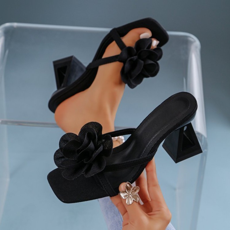 여성용 3D 꽃 장식 샌들 삼각형 컷아웃 하이힐 샌들  - Summer Clothing Styles 리뷰 및 가격